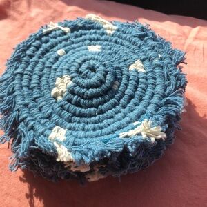 Danica Heirloom Indigo Blue White Fringe Coasters Coaster Set